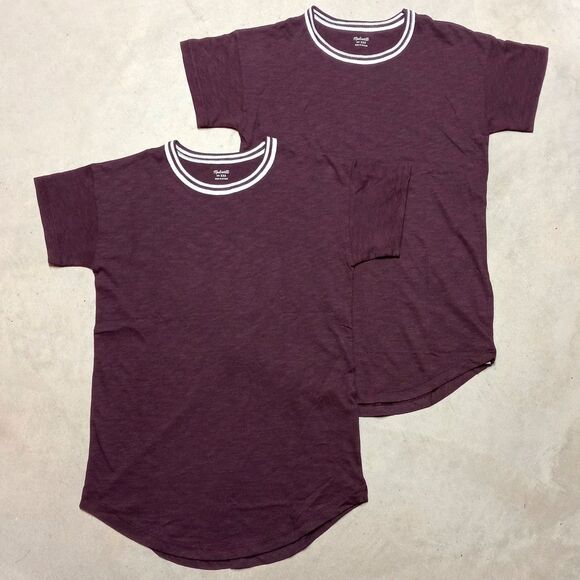 2-Pack of NWT Madewell Womens XXS Ringer Tee Whisper Burgundy T-shirts - Picture 1 of 9